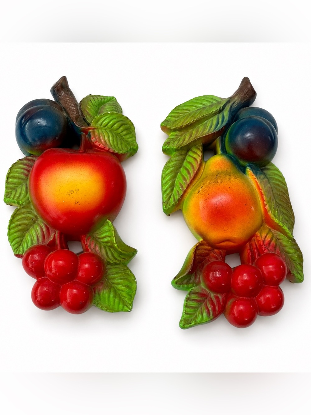 Vintage 1974 Miller Studio Chalkware Fruit Wall Plaques Set of 2 Apple Pear